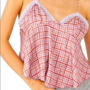 NWT Free People With Confidence Crop Satin Camisole in Sunset Combo Color. Sz L